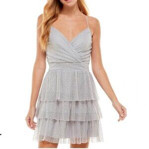 City Studios Juniors women's Silver Glitter Tiered Fit & Flare Dress.Size 1